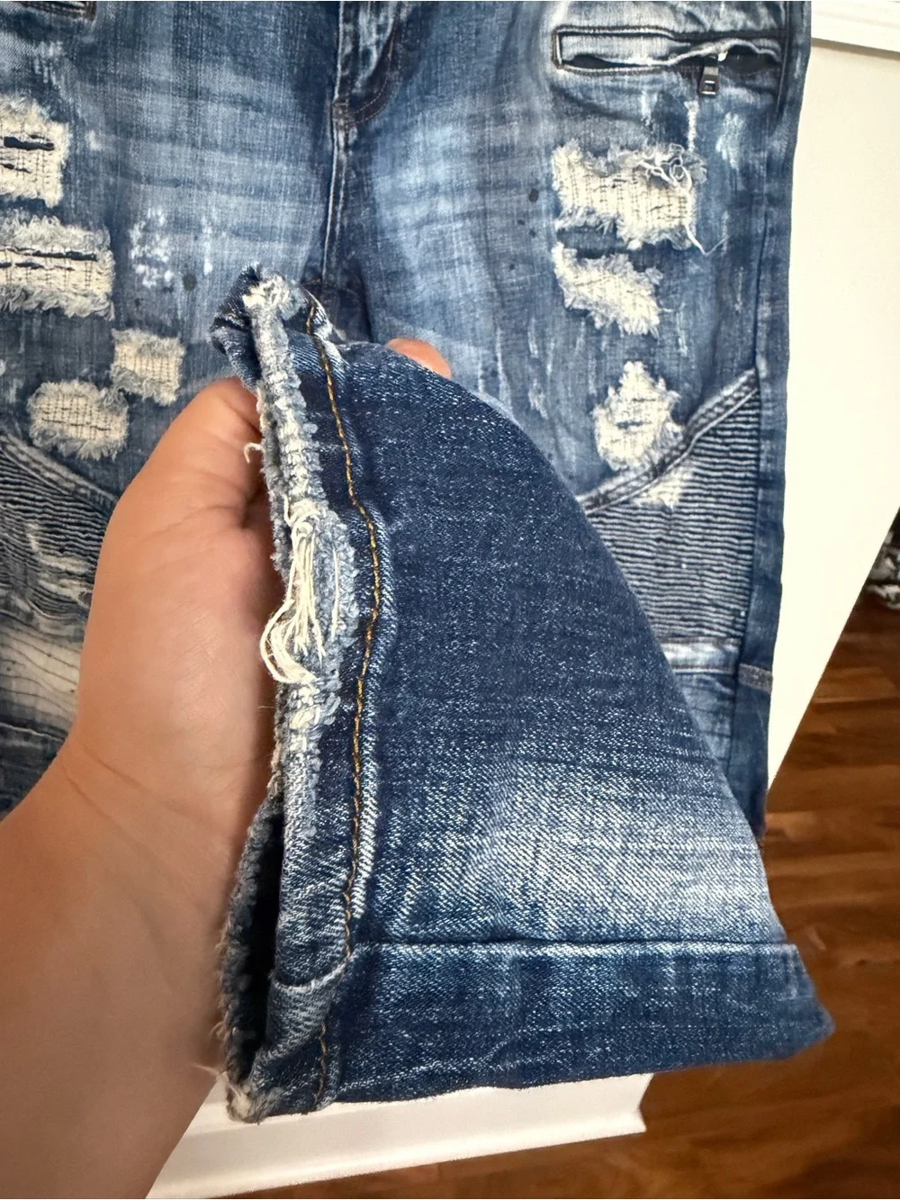 Decibel Mens Distressed Moto Jeans Denim 42W34L‎